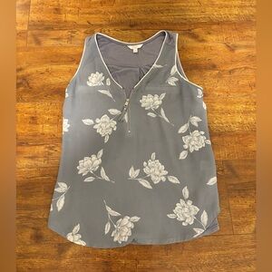 Candie's Gray Blue Floral Tank Top with Zip Detail